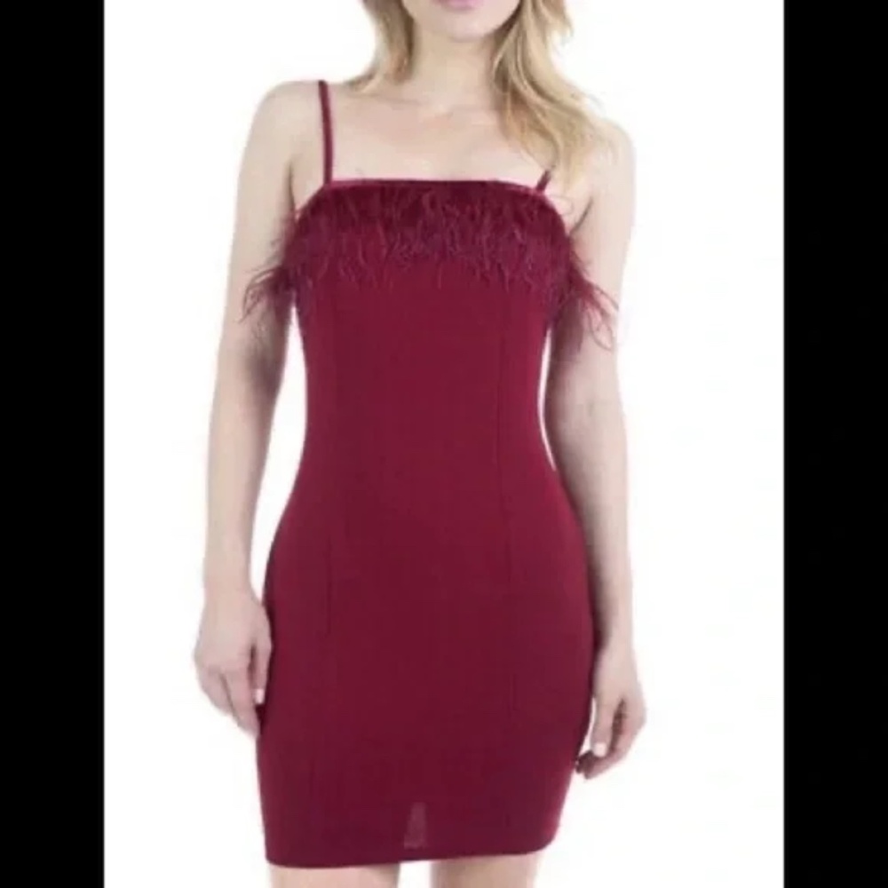 Iris Garnet Feather Trim Cami Dress Women Size M
